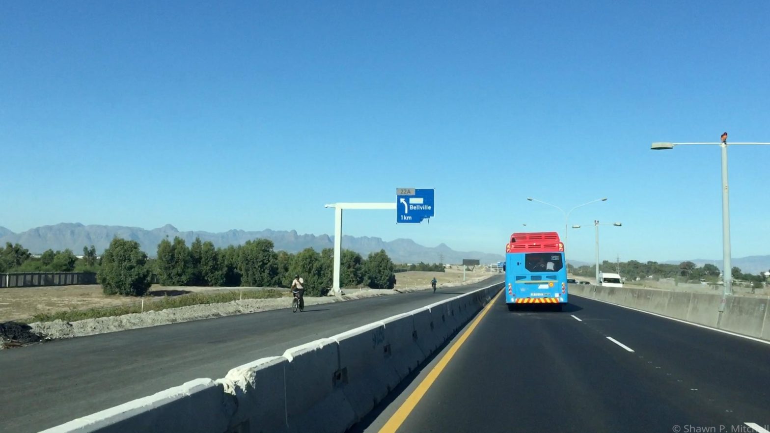 A bus on a highway in South Africa.